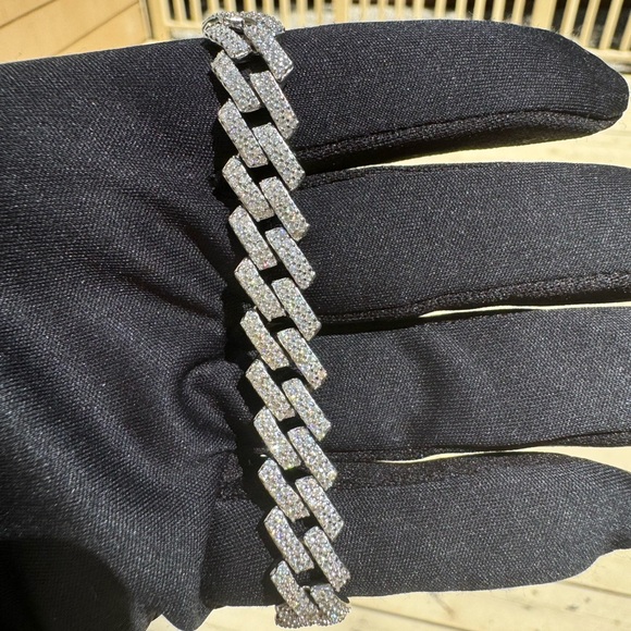 New Moissanite 10MM Cuban Link Bracelet, 18K White Gold Plated Sterling Silver - Picture 4 of 17